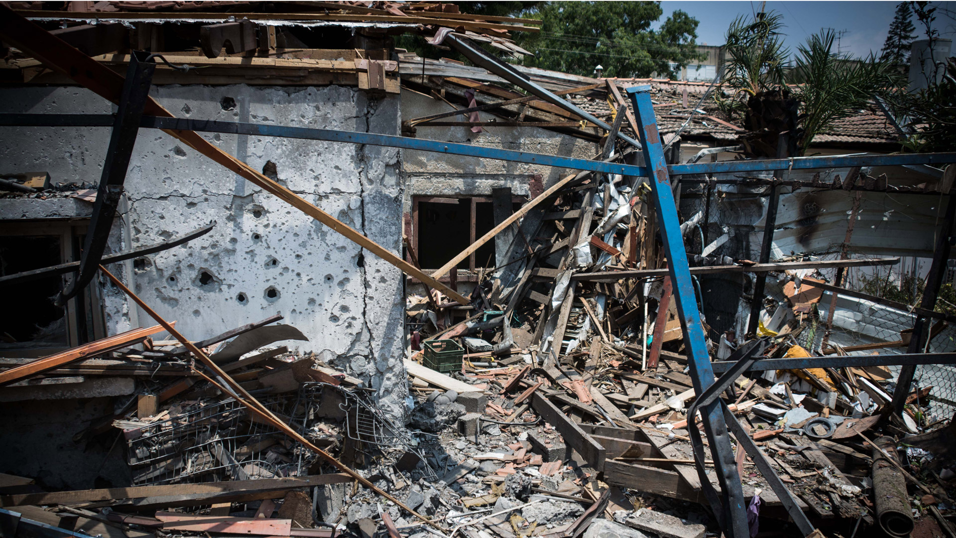 A house in Yehud, in central Israel, destroyed by a Hamas-launched rocket in 2014