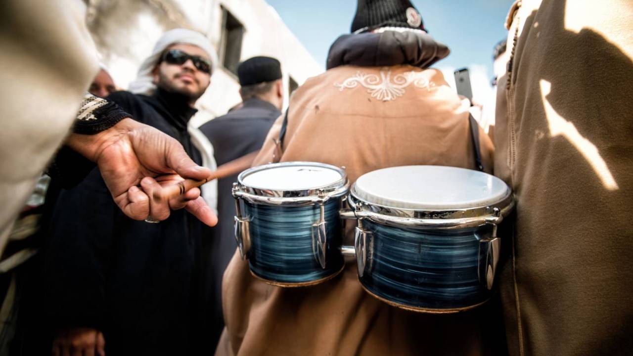 A drummer during a parade for Mawlid. The playing of music and the celebration of the Prophet's birthday is a contentious issue for relations between Sufis and other strands of Muslim.